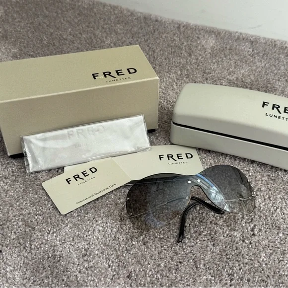 French handmade Fred sunglasses women’s silver arm gradient shield lenses NEW - Picture 2 of 12